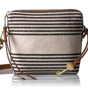 Fossil Maya Striped Canvas Leather Crossbody Purse